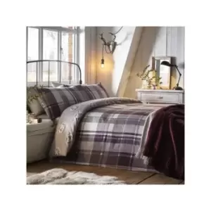 image of Dreams & Drapes Colville Check Printed Reversible Duvet Cover Set, Plum, Super King