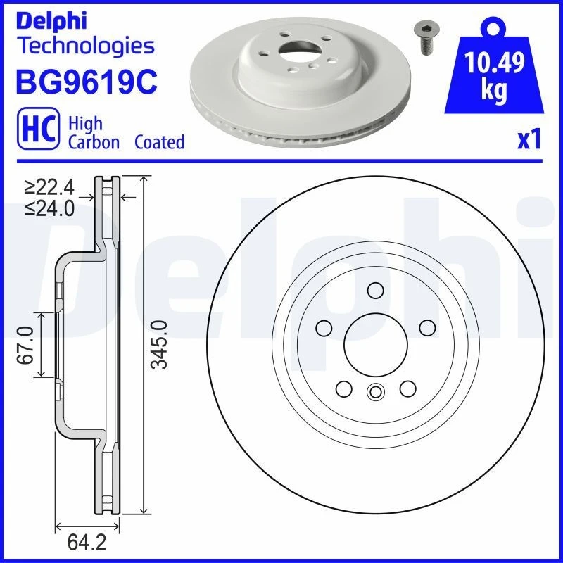 Image of DELPHI Brake disc DELPHI BG9619C