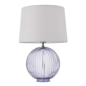 Image of Mia Table Lamp Smokey Grey Ribbed Glass & Vintage White Linen 1 Light IP20 - E27