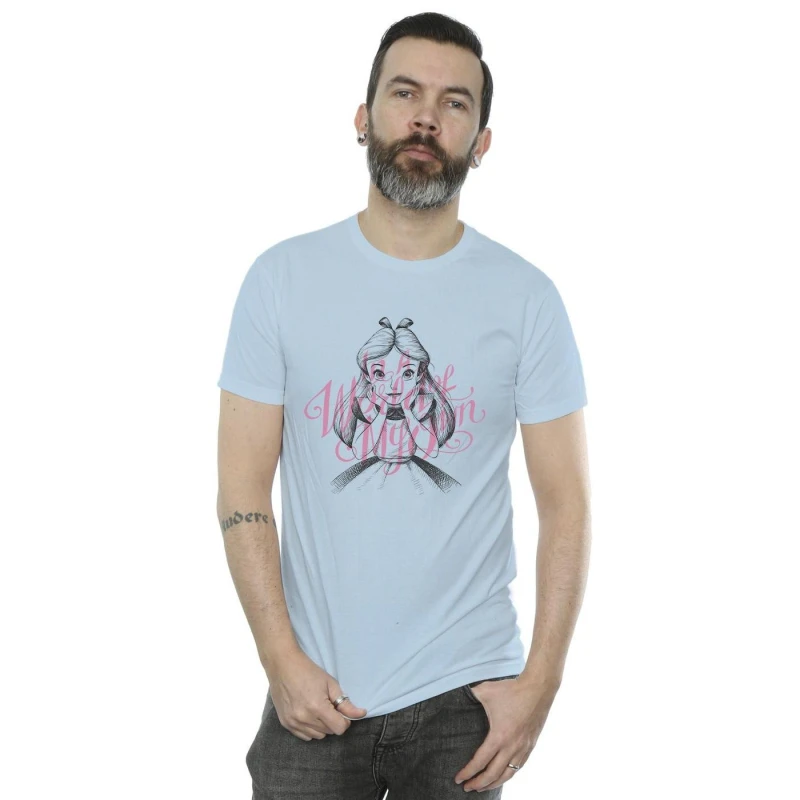 Image of Disney Men Alice In Wonderland In A World Of My Own T-Shirt in Baby Blue Size: Small Baby Blue S Male 5059934389212