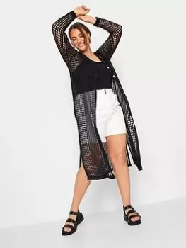 Image of Yours Longline Crochet Cardigan Black, Size 14-16, Women