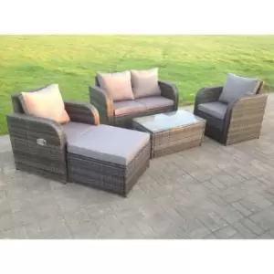 Image of Fimous 4 Seater Outdoor Dark Grey Rattan Lounge Complete Sofa Set with Oblong Coffee Table and Footstool