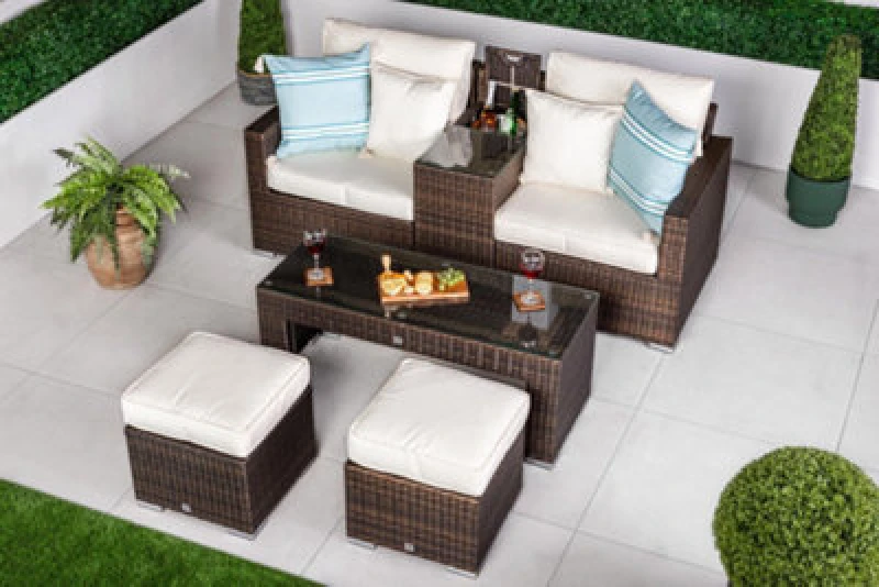 Image of Thats Furniture Havana Modular Sofa Rattan Garden Balcony Furniture Set & 2 Stools in Brown Brown Unisex