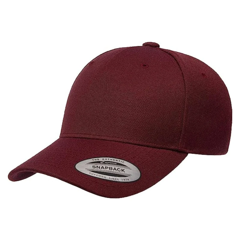 Image of Flexfit by Yupoong Mens 5 Panel Classic Snapback Cap One Size in Burgundy Burgundy Male One Size