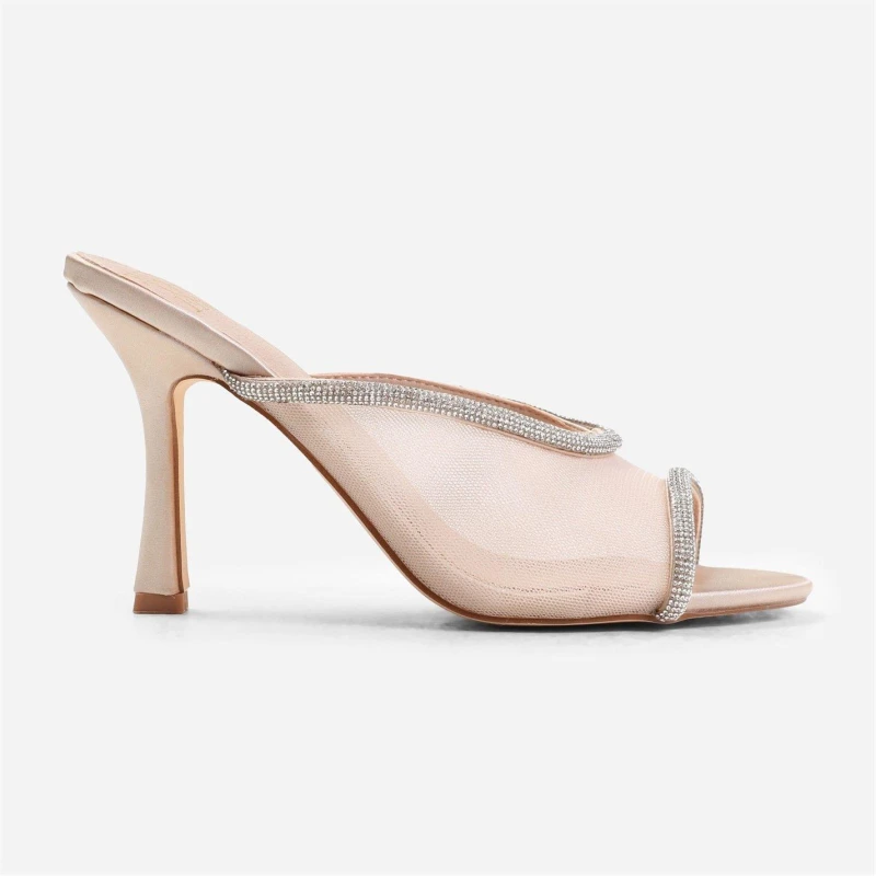 Image of Where's That From ''Clover' Open Toe Mules With Crystal Trim Cream