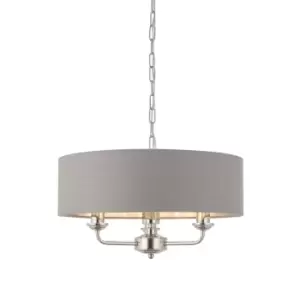Image of Ceiling Pendant Light - Bright Nickel & Charcoal Fabric - 3 x 40W E14 - e10231
