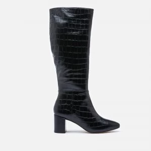 Image of Dune Womens Saffia Croc Printed Leather Knee High Boots - Black - UK 4