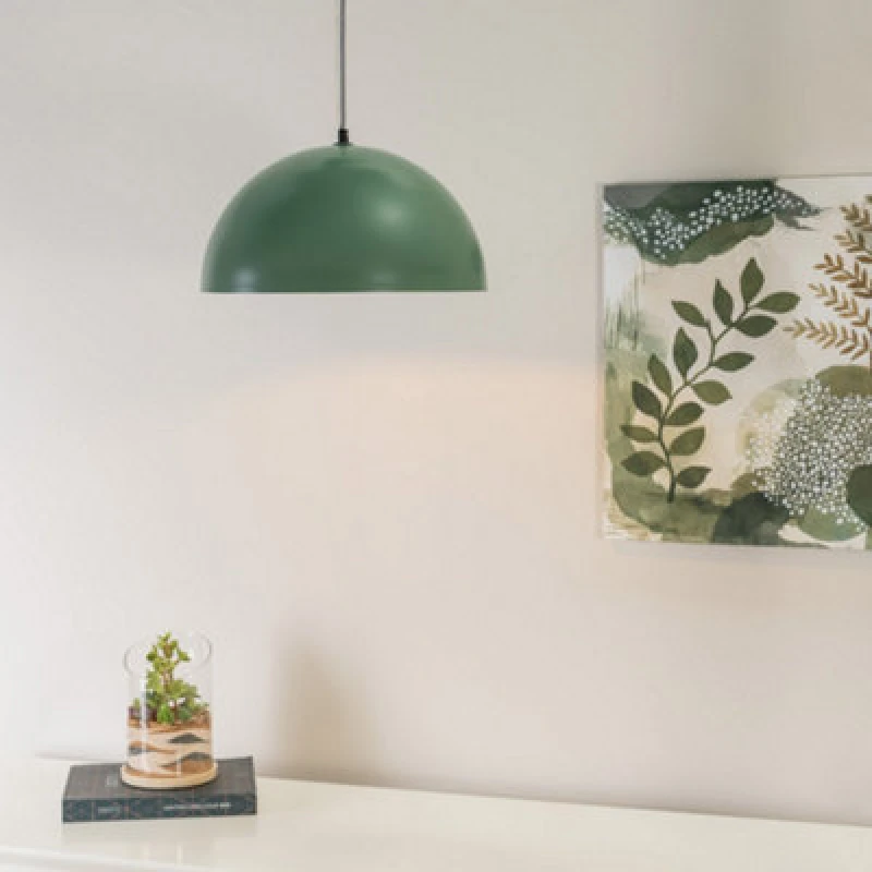 Image of ValueLights Stassi Mushroom Dome Metal Drop Hanging Pendant Ceiling Light with LED Bulb Green