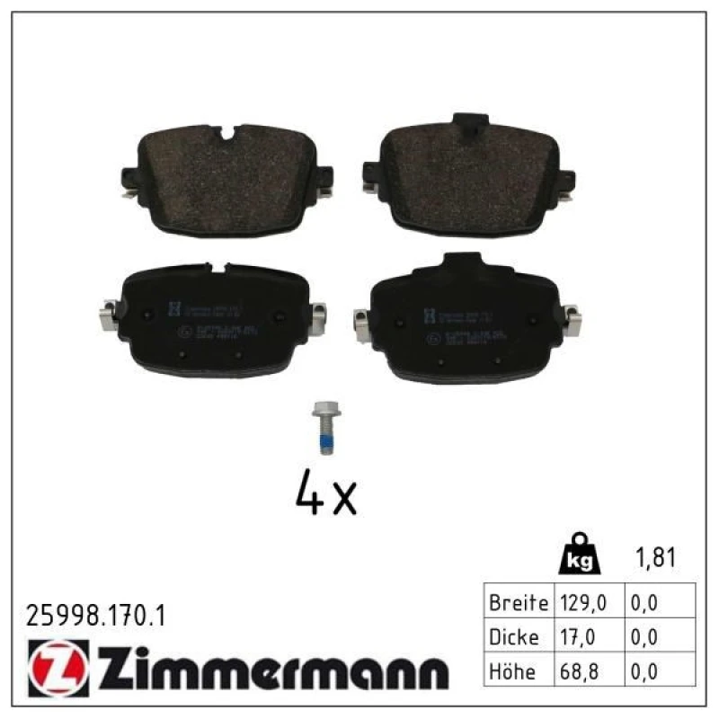 Image of ZIMMERMANN Brake pad set ZIMMERMANN 25998.170.1