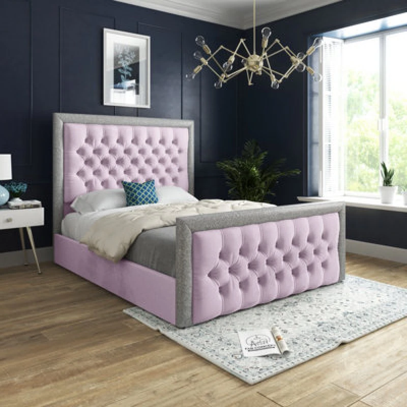 Image of DS Living Cheltenham Glitter & Pink Velvet Upholstered Bed Frame Size: Single Pink Unisex Single