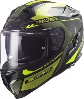 Image of LS2 FF327 Challenger Thorn Carbon Helmet, black-green Size M black-green, Size M