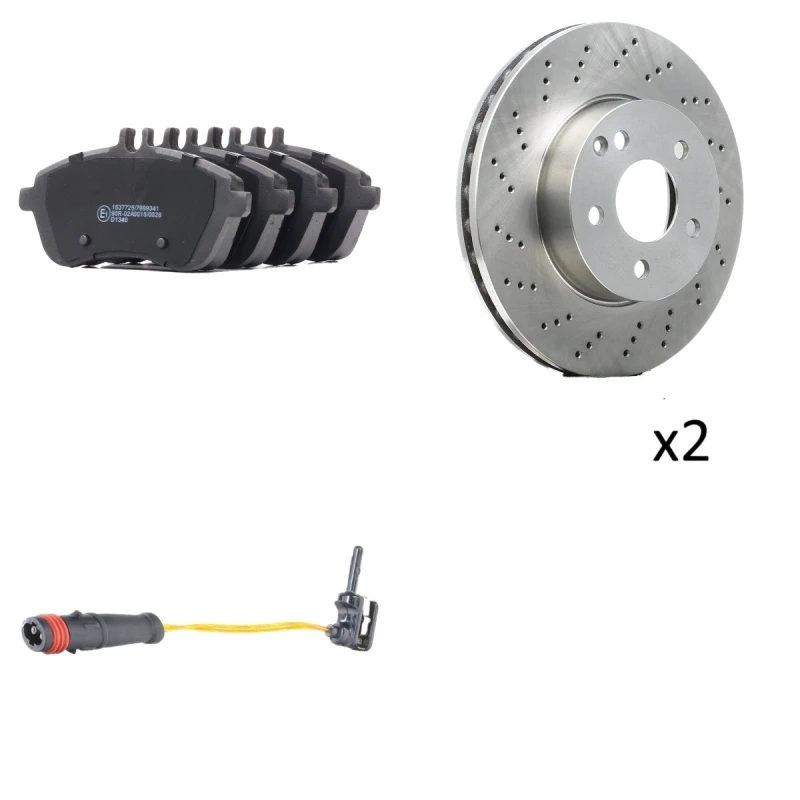 Image of RIDEX 3405B3514 Brake disc and pads set with accessories, Front Axle, Brake Disc Type: perforated/vented, incl. wear warning contact, with brake calip