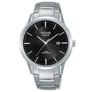 image of Pulsar PX3161X1 Mens Solar Stainless Steel Bracelet Black Dial 50M Watch