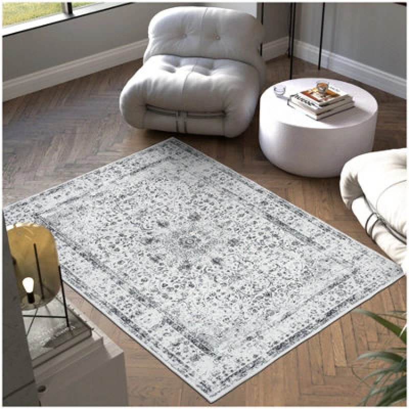 Image of Tectake Washable Rug Aliya - Different Sizes, Oriental Pattern, Non-Slip Underside, Non-Allergenic Short Pile 120 X 170 Cm - Grey