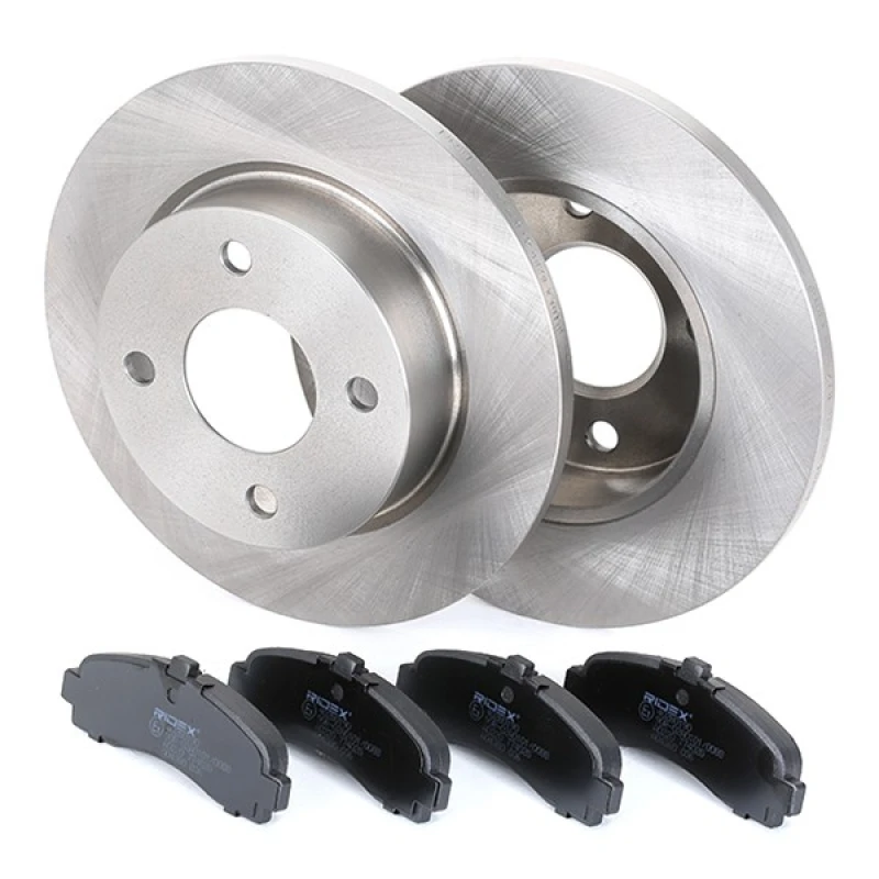 Image of RIDEX 3405B0239 Brake disc and pads set Front Axle, Brake Disc Type: Solid Brake Set,disc brakes (3405)