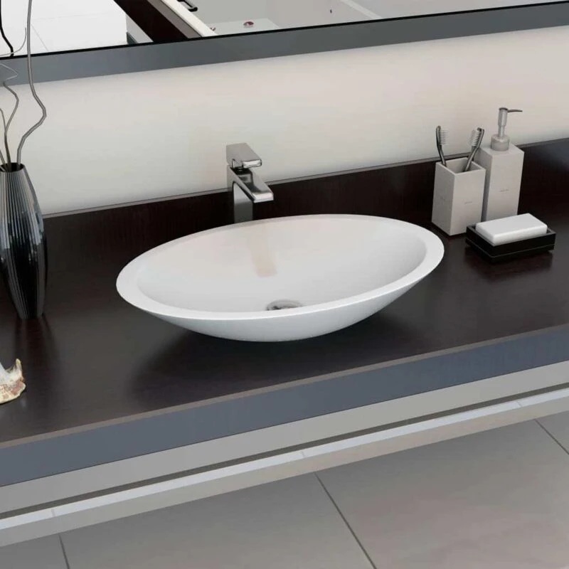 Image of vidaXL Wash Basin 59.3x35.1x10.7cm Mineral Cast/Marble Cast White 144069