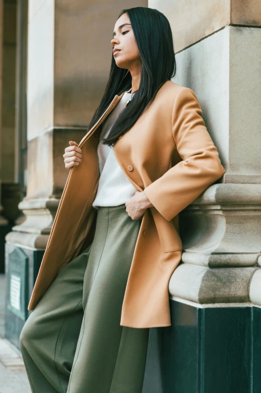 Image of Roman Womens Petite Patch Pocket Buttoned Coat in Camel Size: 16 Camel Female 16