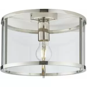 Image of Loops - Bright Nickel Semi Flush Ceiling Light & Clear Glass Shade - Low Ceiling Fitting