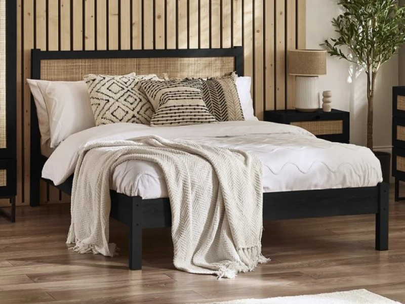 Image of Julian Bowen Padstow Rattan and Black Wooden Bed Frame - 5ft King Size