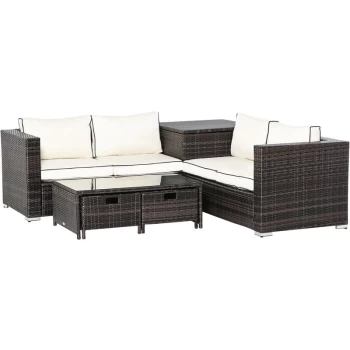 Image of 4 Pcs Patio Rattan Sofa Garden Furniture Set Table w/ Cushions Brown - Outsunny