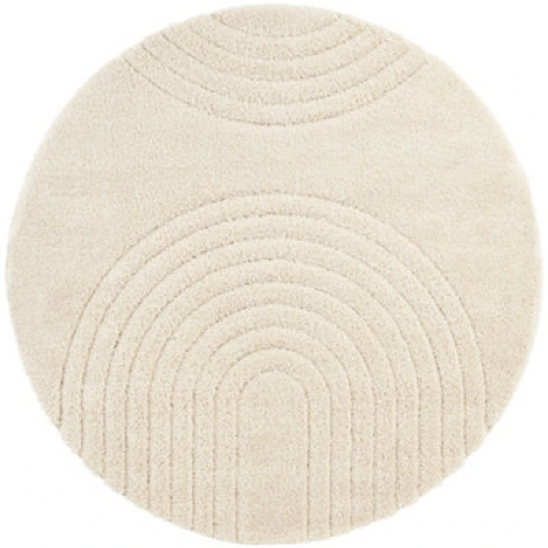 Image of The Rugs Fergus Design Deep Pile Round Rug Soft 22mm Plush Geometric In Cream