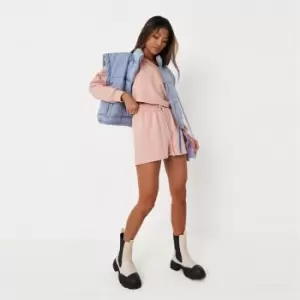 image of Missguided Coord Cold Shoulder Top & Runner Short - Neutral