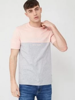 Image of Calvin Klein Jeans Colourblock Logo Short Sleeve T-Shirt - Nude/Grey, Nude/Grey, Size XL, Men