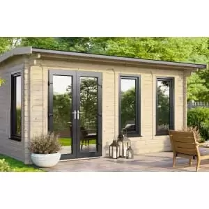 Image of Power Sheds 16 x 14ft Left Hand Door Apex Notched Logs Log Cabin