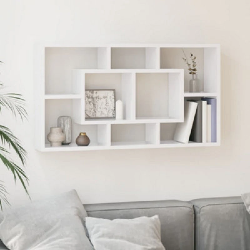 Image of Vidaxl Wall Display Shelf 8 Compartments High Gloss White 342591