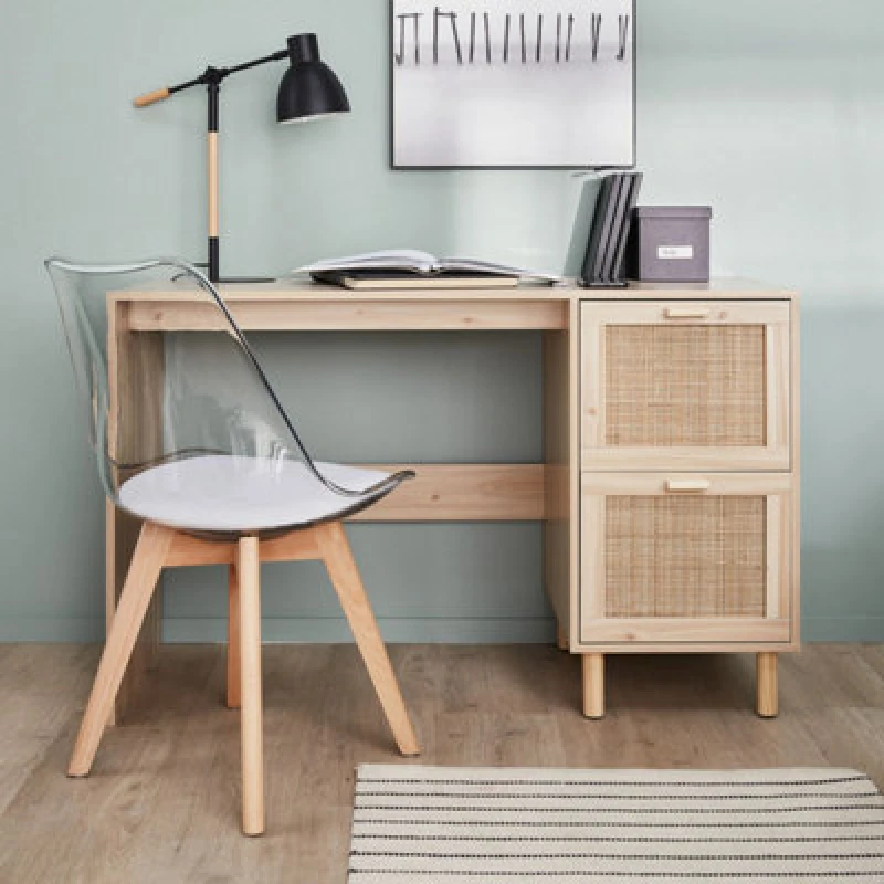Image of sweeek 2-drawer Woven Rattan Desk Light Brown