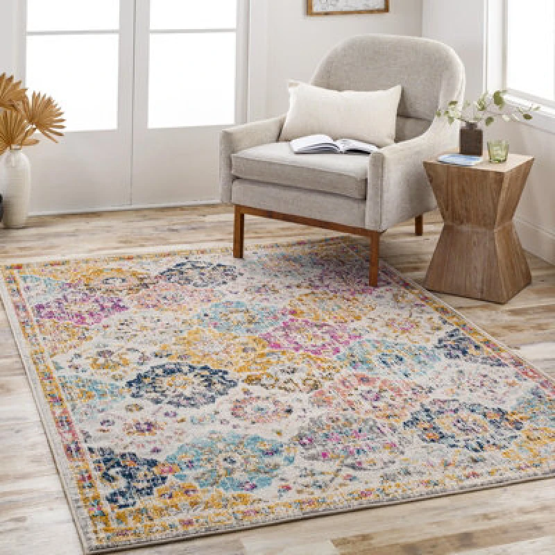 Image of Livabliss Square Vintage Oriental Boho Saffron/burnt Orange Ines Area Rug 200 X 200 Cm - Easy Care, Ideal For Living Room & Bedroom