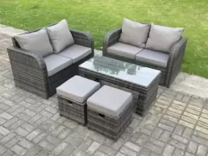 Image of Fimous 4 Seater Outdoor Dark Grey Rattan Lounge Complete Sofa Set with Coffee Table and 2 Big Footstools