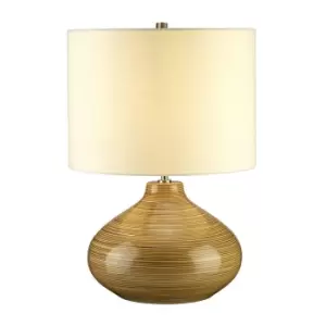 Image of Ceramic Table Lamp Linen Ivory Shade Wood Effect LED E27 60W Bulb