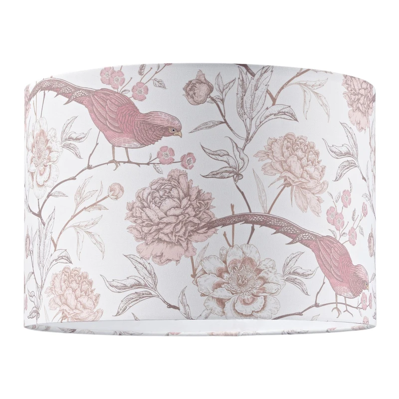 Image of Happy Homewares Traditional Cotton Lamp Shade with Pink Long Tailed Birds & Floral Decor Size: 12" Pink Unisex 12"