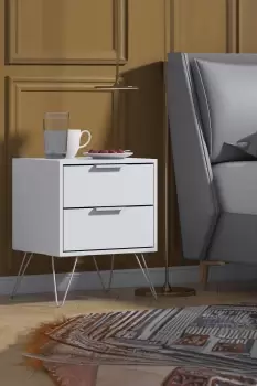 Image of 2 Drawer Bedside Chest Matt White With Hairpin Legs - Enkel