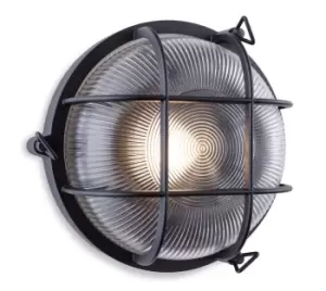 image of Turin Outdoor Bulkhead Wall Light Round Black IP65, E27