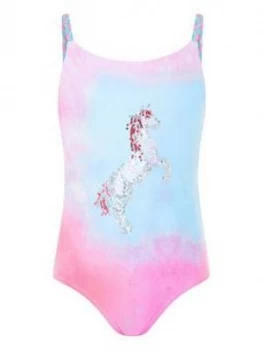 Monsoon Girls Ellie Unicorn Sequin Swimsuit - Pale Pink, Size Age: 14-15 Years, Women