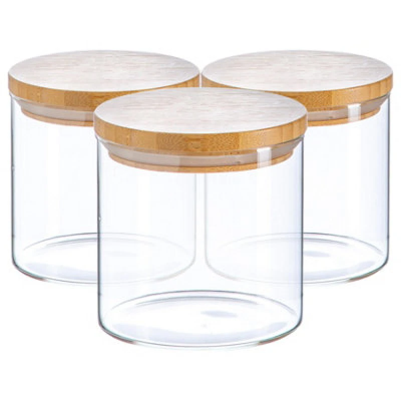 Image of Argon Tableware Scandi Glass Storage Jars with Wooden Lids 550ml Pack of 3 Clear