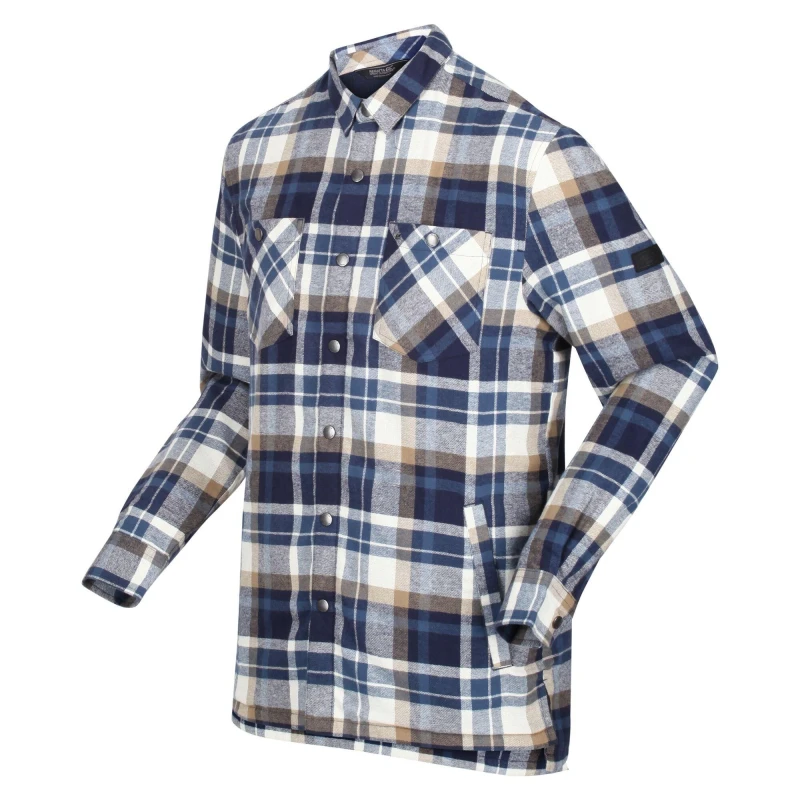 Image of Regatta Mens Thamos Organic Cotton Check Long Sleeve Shirt S - Chest 37-38' (94-96.5cm) Navy/ Gold Sand Check RMS155-E9R-S