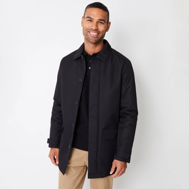 Image of Threadbare 'Hanson' Showerproof Button Up Collared Mac Jacket Black
