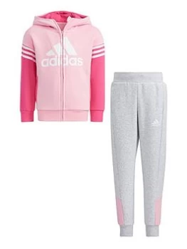 Image of adidas Kids Unisex Lk Badge Of Sport Fleece Set - Pink/Grey, Size 2-3 Years, Women