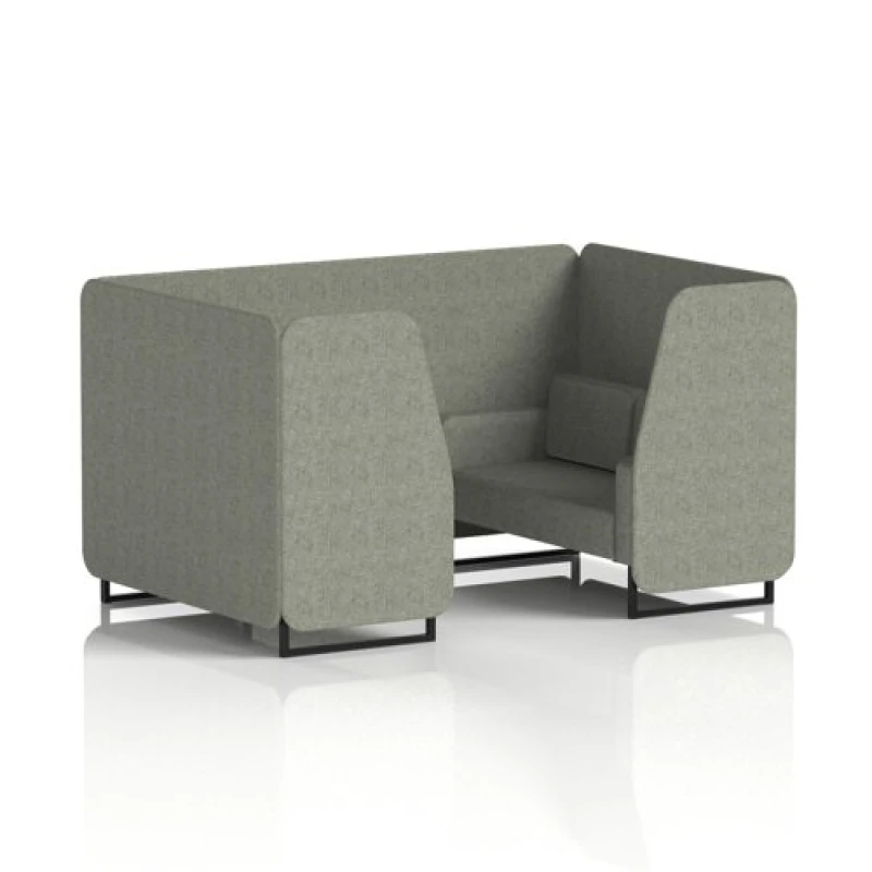 Image of Brixworth 4 Seater Office Booth with Front Panel - Black Legs in Rivet Fabric - Vitreous Panels and Sofa