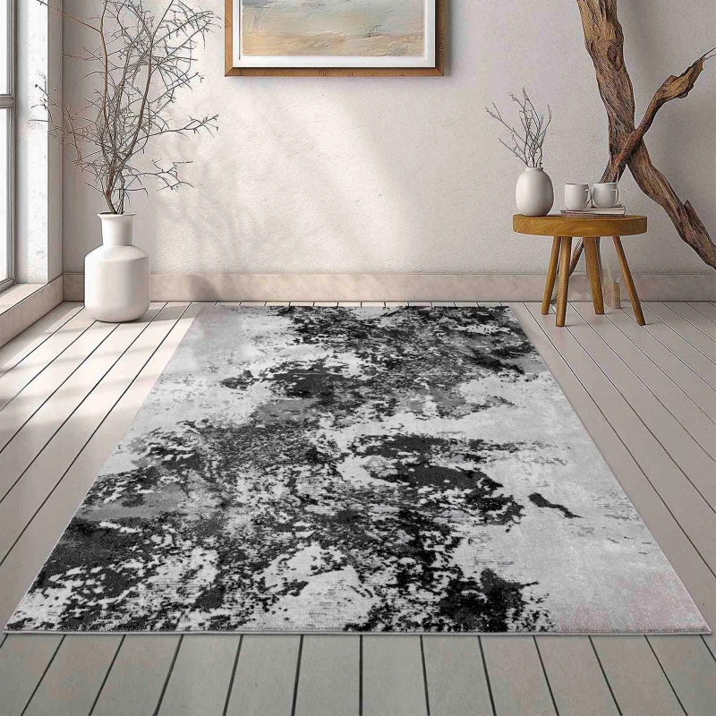 Image of Modern Abstract Sprayed Grunge Texture Area Rugs Black 160X230 Cm