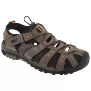 image of PDQ Mens Toggle & Touch Fastening Synthetic Nubuck Trail Sandals (10 UK) (Dark Taupe/Orange)