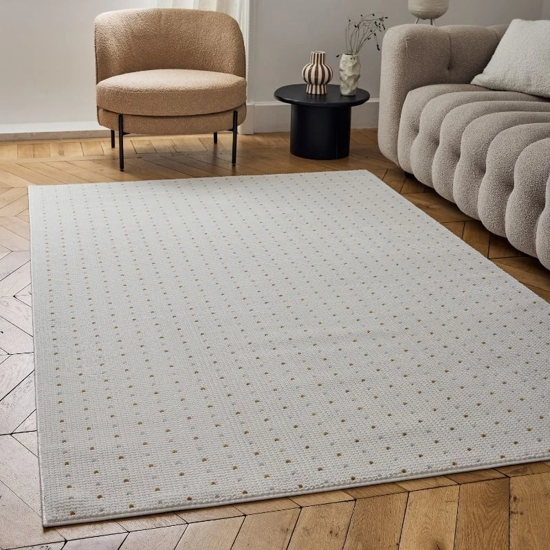 Image of THE RUGS Carmel Modern Area Rugs & Runners Dotted Design Soft Pile in Gold Size: 80cm x 300cm Gold Unisex 80cm x 300 cm