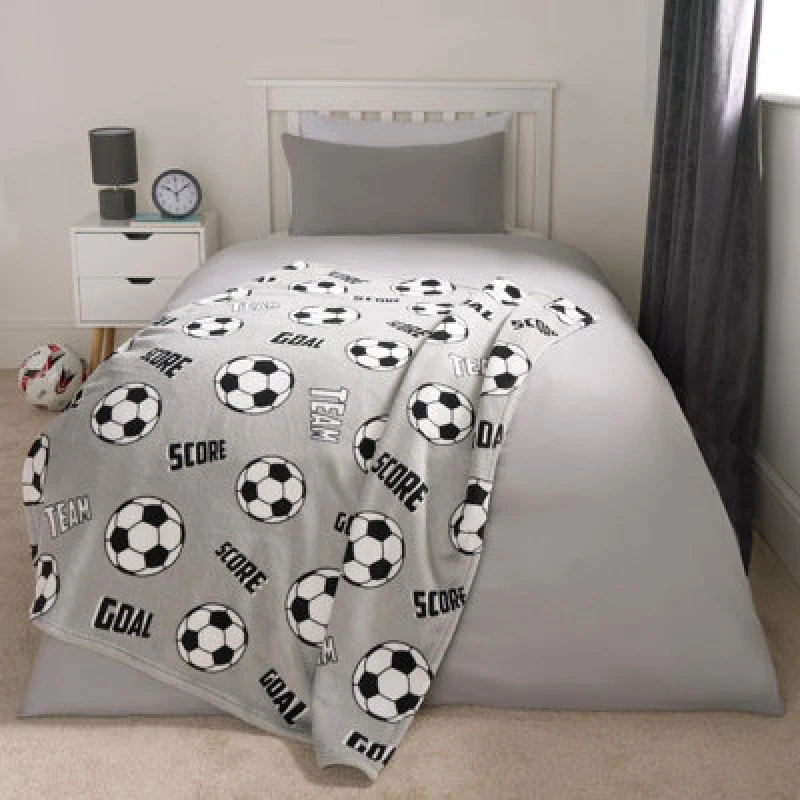Image of OHS OHS Kids Sherpa Throw Over Bed Blanket Football Sofa Chair Plush Warm Soft Fleece in Light Grey Light Grey One Size Unisex 5027434192489