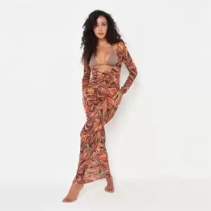 Missguided Marble V Front Ruched Maxi Dress - Orange