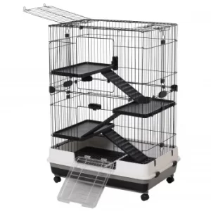Image of PawHut Small Animal Cage Hutch Pet Play House with Platform, Ramp, Removable Tray for Rabbits, Guinea Pigs, Pet Mink, Chinchillas Black and White