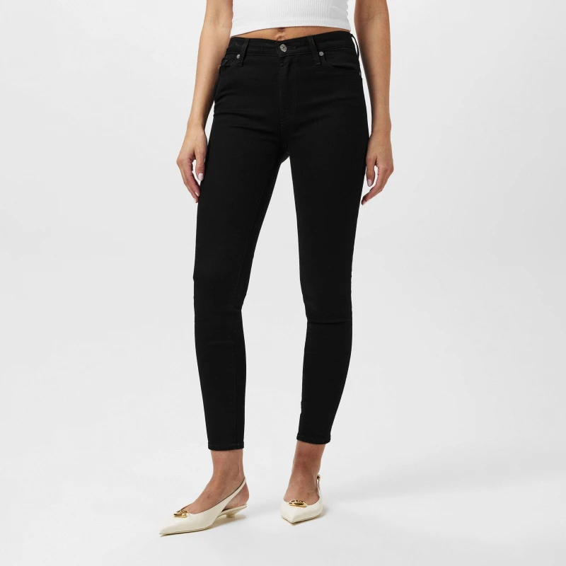 Image of 7 For All Mankind Womens High-Waisted Cropped Skinny Jeans Black Rinsed female 25