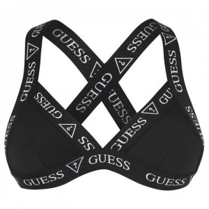 image of Guess Tape Halter Triangle Bikini Top - Black A996